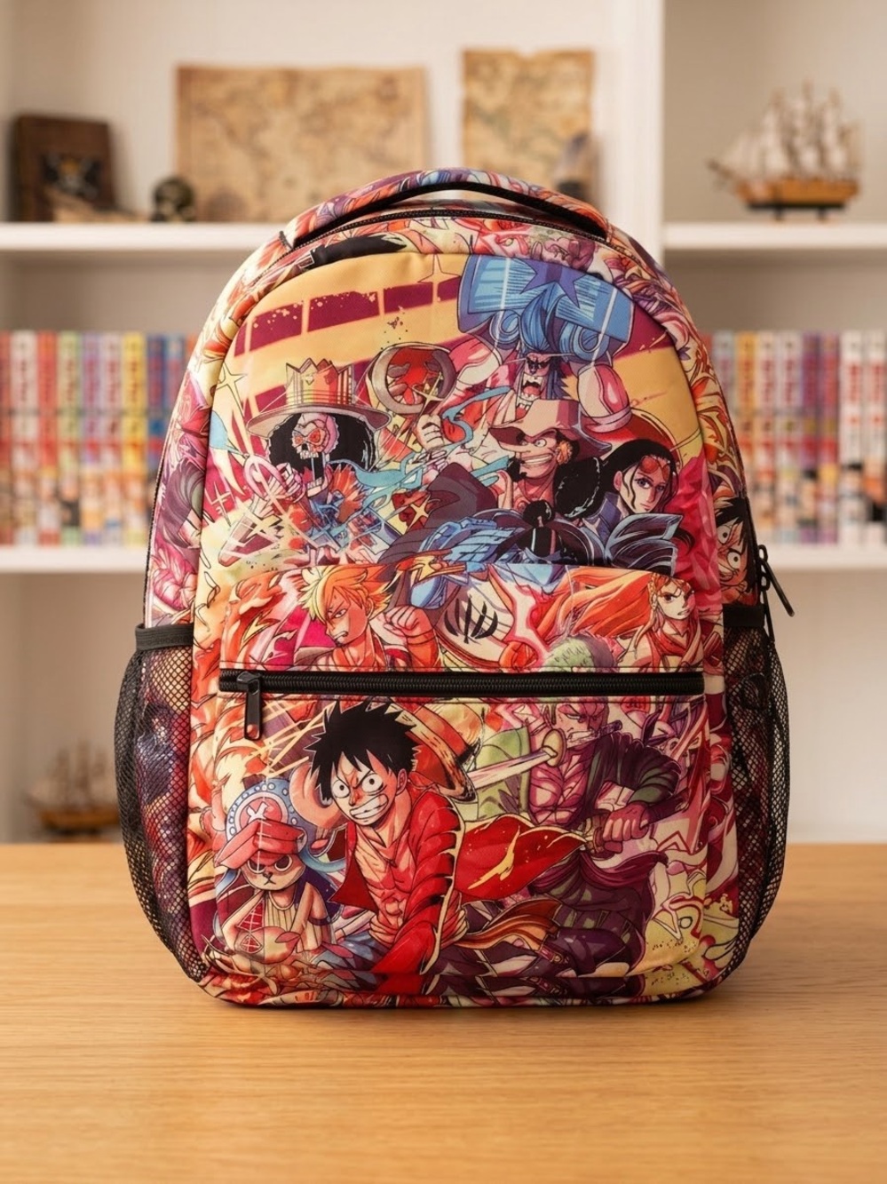 Red Anime Graphic Backpack for Men - Unbranded
